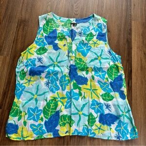 Talbots Women's Size‎ XL 100% Linen Sleeveless Tunic Top Floral Tropical Beachy
